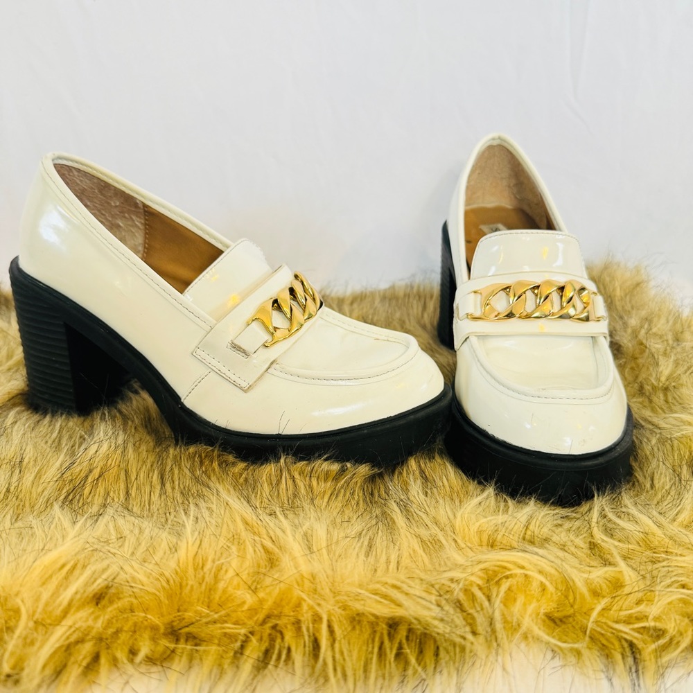 Steve Madden Chunky Platforms  White Gold Black Sz 8 Patent Leather Y2k
